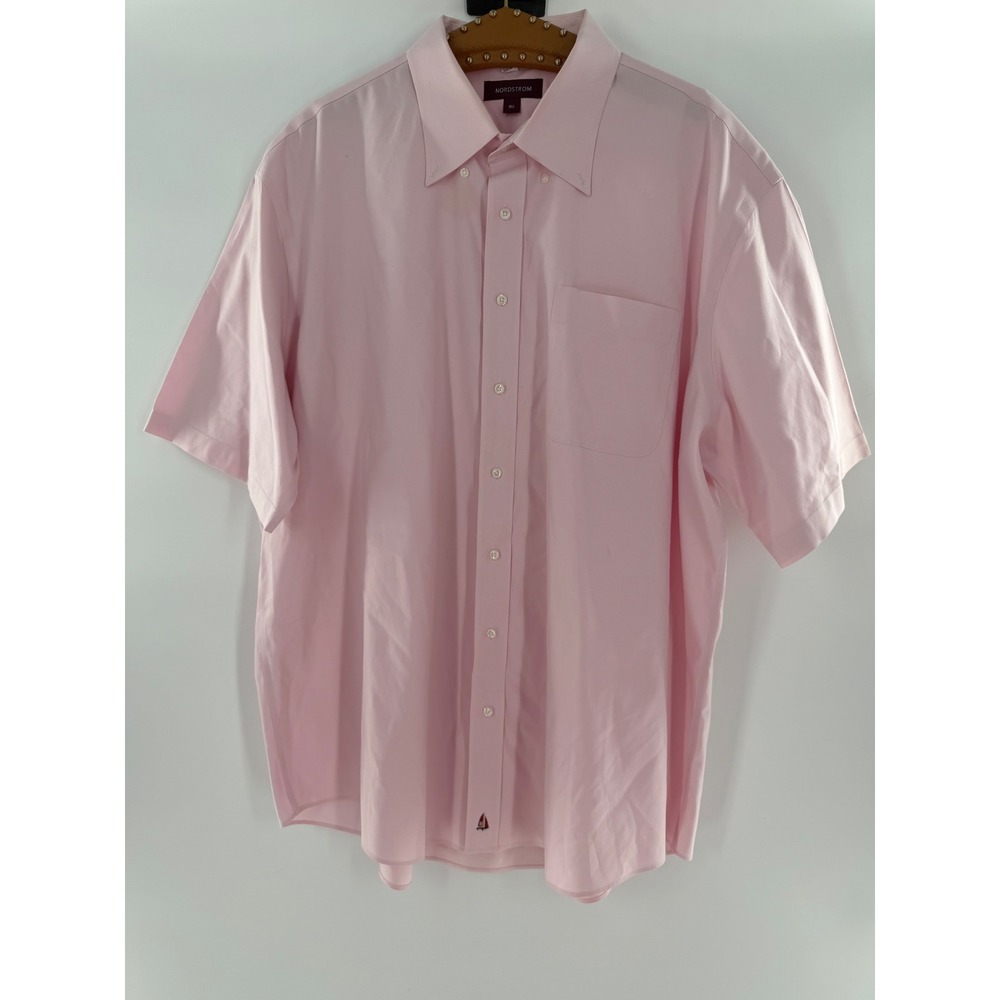 Nordstrom Smartcare Mens 18.5 Pink Short Sleeve Button Up Dress Shirt Pink